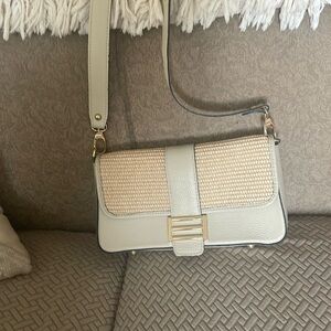 Bone and raffia crossbody purse from Italy